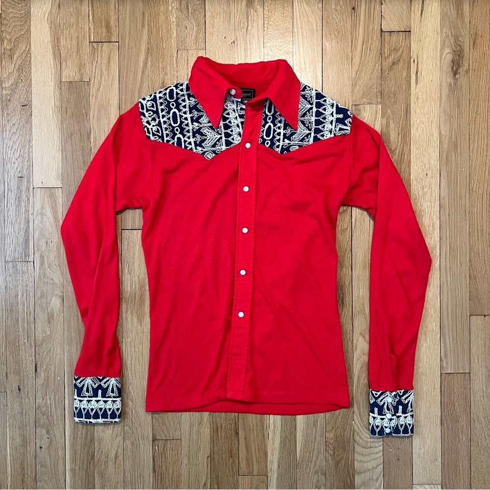 Vintage Dagger Shirt Mens Small Western Pearl Button Up Red